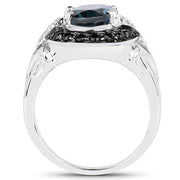 Bids.com 4.27 Carat Genuine London Blue Topaz, Black Spinel & White Topaz .925 Sterling Silver Ring Rings White Smoke size 6.00,size 7.00,size 8.00,size 5.00,size 9.00