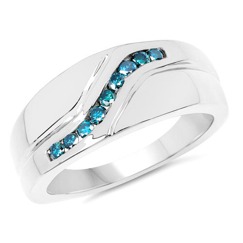 Bids.com 0.27 Carat Genuine Blue Diamond .925 Sterling Silver Ring Rings White Smoke size 6.00,size 7.00,size 8.00,size 11.00