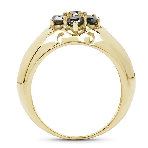 Bids.com 14K Yellow Gold Plated 0.98 Carat Genuine Black Diamond .925 Sterling Silver Ring Rings White Smoke size 8.00,size 9.00,size 6.00,size 7.00