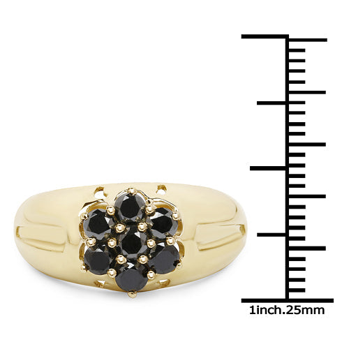 Bids.com 14K Yellow Gold Plated 0.98 Carat Genuine Black Diamond .925 Sterling Silver Ring Rings White Smoke size 8.00,size 9.00,size 6.00,size 7.00