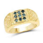 Bids.com 14K Yellow Gold Plated 0.36 Carat Genuine Blue Diamond .925 Sterling Silver Ring Rings White Smoke size 6.00,size 7.00,size 8.00,size 9.00,size 9.50