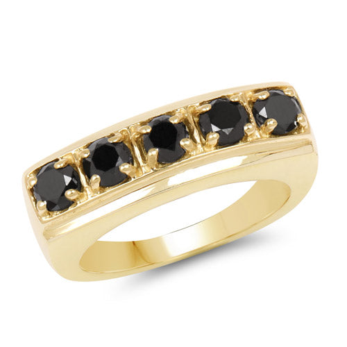 Bids.com 14K Yellow Gold Plated 1.25 Carat Genuine Black Diamond .925 Sterling Silver Ring Rings White Smoke size 9.00,size 8.50,size 9.50,size 6.00,size 7.00,size 8.00