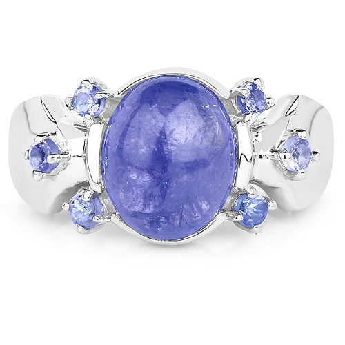 Bids.com 3.76 Carat Genuine Tanzanite .925 Sterling Silver Ring Rings White Smoke size 6.00,size 7.00,size 8.00,size 9.00
