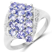 Bids.com 1.85 Carat Genuine Tanzanite .925 Sterling Silver Ring Rings White Smoke size 8.00,size 6.00,size 7.00,size 9.00