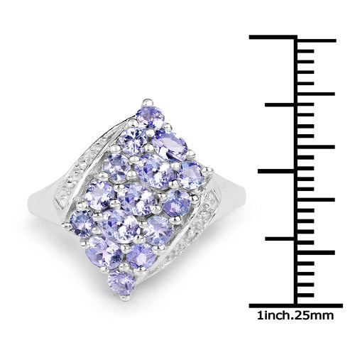 Bids.com 1.85 Carat Genuine Tanzanite .925 Sterling Silver Ring Rings White Smoke size 8.00,size 6.00,size 7.00,size 9.00