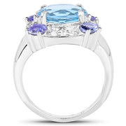 Bids.com 4.13 Carat Genuine Swiss Blue Topaz, Tanzanite & White Topaz .925 Sterling Silver Ring Rings White Smoke size 6.00,size 7.00,size 8.00,size 9.00,size 5.00,size 10.00