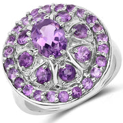 Bids.com 2.67 Carat Genuine Amethyst .925 Sterling Silver Ring Rings White Smoke size 6.00,size 8.00,size 7.00,size 9.00