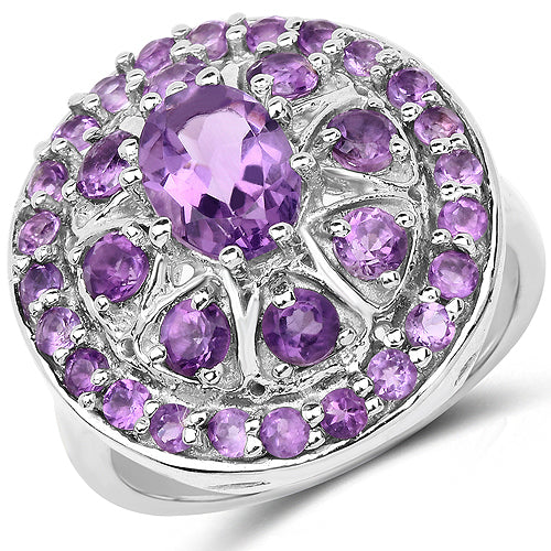 Bids.com 2.67 Carat Genuine Amethyst .925 Sterling Silver Ring Rings White Smoke size 6.00,size 8.00,size 7.00,size 9.00