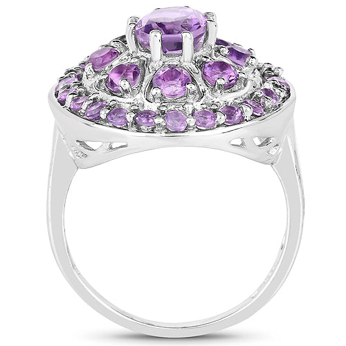 Bids.com 2.67 Carat Genuine Amethyst .925 Sterling Silver Ring Rings White Smoke size 6.00,size 8.00,size 7.00,size 9.00