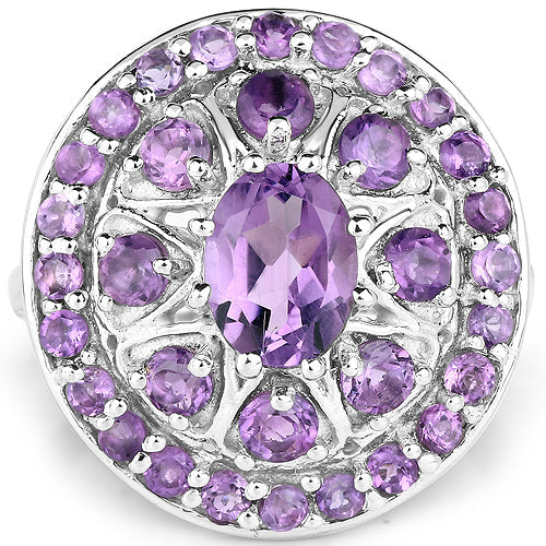 Bids.com 2.67 Carat Genuine Amethyst .925 Sterling Silver Ring Rings White Smoke size 6.00,size 8.00,size 7.00,size 9.00