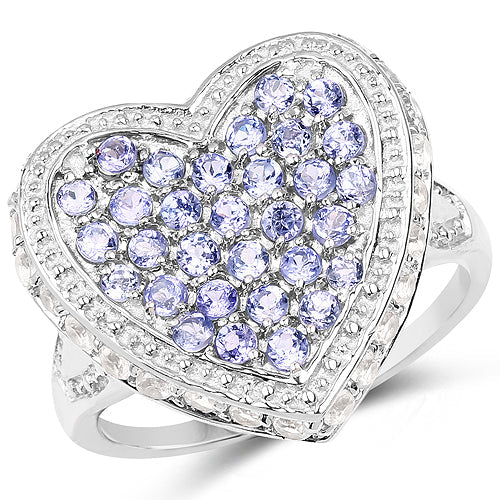 Bids.com 1.81 Carat Genuine Tanzanite and White Topaz .925 Sterling Silver Ring Rings White Smoke size 6.00,size 7.00,size 8.00,size 9.00