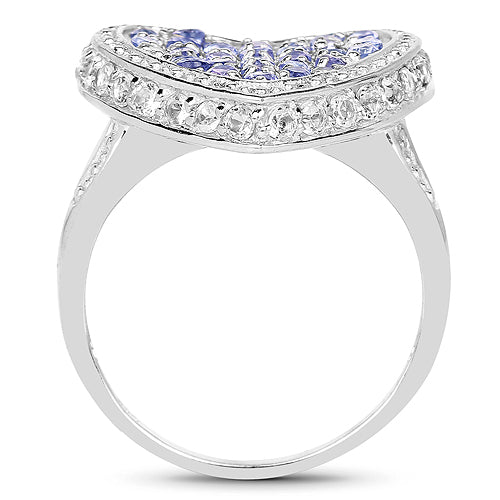 Bids.com 1.81 Carat Genuine Tanzanite and White Topaz .925 Sterling Silver Ring Rings White Smoke size 6.00,size 7.00,size 8.00,size 9.00
