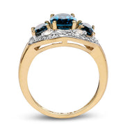 Bids.com 14K Yellow Gold Plated 2.77 Carat Genuine London Blue Topaz and White Topaz .925 Sterling Silver Ring Rings White Smoke size 6.00,size 7.00,size 8.00,size 9.00