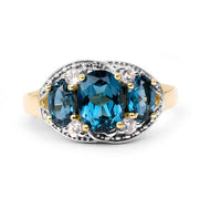 Bids.com 14K Yellow Gold Plated 2.77 Carat Genuine London Blue Topaz and White Topaz .925 Sterling Silver Ring Rings White Smoke size 6.00,size 7.00,size 8.00,size 9.00