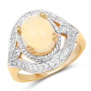 Bids.com 14K Yellow Gold Plated 1.88 Carat Genuine Ethiopian Opal and White Topaz .925 Sterling Silver Ring Rings White Smoke size 8.00,size 6.00,size 7.00,size 9.00,size 5.00,size 10.00