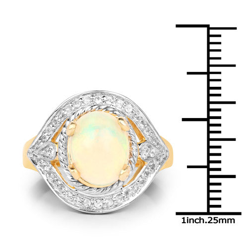 Bids.com 14K Yellow Gold Plated 1.88 Carat Genuine Ethiopian Opal and White Topaz .925 Sterling Silver Ring Rings White Smoke size 8.00,size 6.00,size 7.00,size 9.00,size 5.00,size 10.00