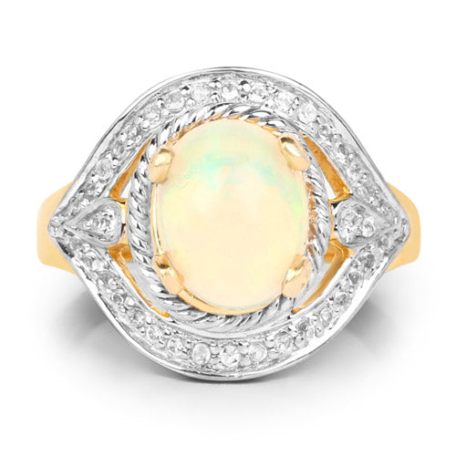 Bids.com 14K Yellow Gold Plated 1.88 Carat Genuine Ethiopian Opal and White Topaz .925 Sterling Silver Ring Rings White Smoke size 8.00,size 6.00,size 7.00,size 9.00,size 5.00,size 10.00