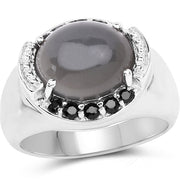 Bids.com 5.68 Carat Genuine Grey Moonstone & Black Spinel .925 Sterling Silver Ring Rings White Smoke size 7.00,size 6.00,size 8.00,size 5.00,size 9.00,size 10.00