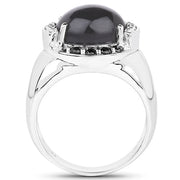Bids.com 5.68 Carat Genuine Grey Moonstone & Black Spinel .925 Sterling Silver Ring Rings White Smoke size 7.00,size 6.00,size 8.00,size 5.00,size 9.00,size 10.00