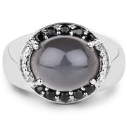 Bids.com 5.68 Carat Genuine Grey Moonstone & Black Spinel .925 Sterling Silver Ring Rings White Smoke size 7.00,size 6.00,size 8.00,size 5.00,size 9.00,size 10.00