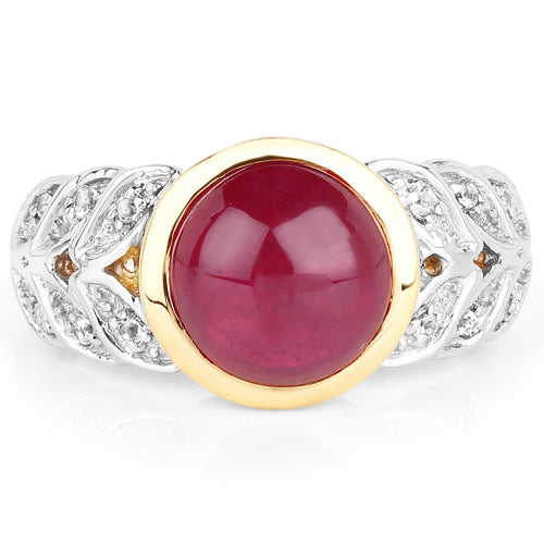Bids.com 5.11 Carat Glass Filled Ruby and White Topaz .925 Sterling Silver Ring Rings White Smoke size 6.00,size 8.00,size 7.00,size 9.00,size 5.00