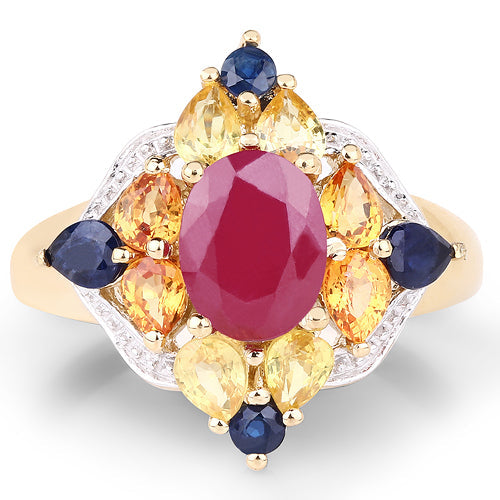 Bids.com 14K Yellow Gold Plated 3.76 Carat Genuine Multi Stone .925 Sterling Silver Ring Rings White Smoke size 6.00,size 7.00,size 8.00,size 9.00,size 5.00,size 10.00