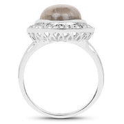 Bids.com 5.43 Carat Genuine Labradorite and White Topaz .925 Sterling Silver Ring Rings White Smoke size 7.00,size 6.00,size 8.00,size 9.00