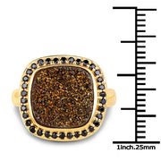 Bids.com 14K Yellow Gold Plated 6.19 Carat Genuine Drusy Quartz and Black Spinel .925 Sterling Silver Ring Rings White Smoke size 7.00,size 6.00,size 8.00,size 9.00