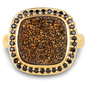 Bids.com 14K Yellow Gold Plated 6.19 Carat Genuine Drusy Quartz and Black Spinel .925 Sterling Silver Ring Rings White Smoke size 7.00,size 6.00,size 8.00,size 9.00