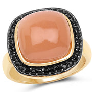 Bids.com 14K Yellow Gold Plated 7.50 ct. t.w. Peach Moonstone and Black Spinel Ring in Sterling Silver Rings White Smoke size 6.00,size 7.00,size 8.00,size 9.00