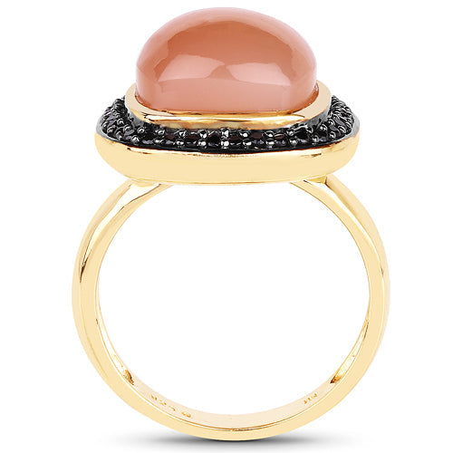 Bids.com 14K Yellow Gold Plated 7.50 ct. t.w. Peach Moonstone and Black Spinel Ring in Sterling Silver Rings White Smoke size 6.00,size 7.00,size 8.00,size 9.00