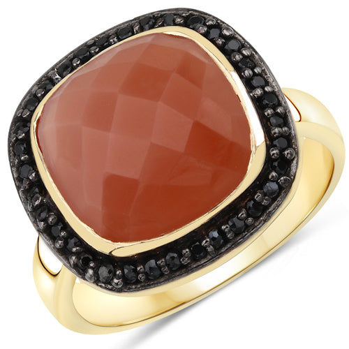 Bids.com 6.74 Carat Genuine Peach Moonstone and Black Spinel .925 Sterling Silver Ring Rings White Smoke size 7.00,size 8.00,size 6.00,size 9.00,size 5.00