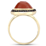 Bids.com 6.74 Carat Genuine Peach Moonstone and Black Spinel .925 Sterling Silver Ring Rings White Smoke size 7.00,size 8.00,size 6.00,size 9.00,size 5.00