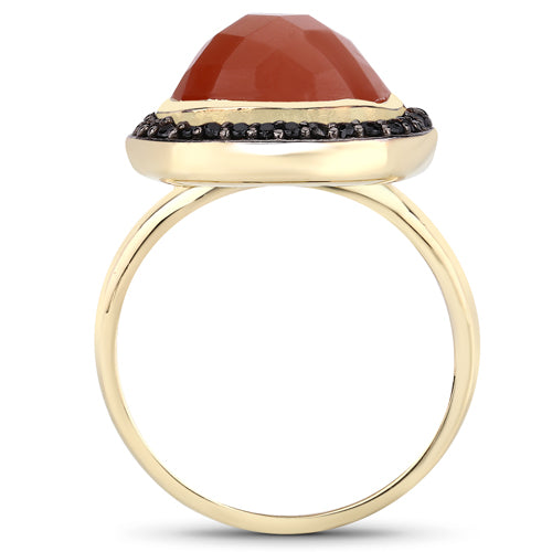 Bids.com 6.74 Carat Genuine Peach Moonstone and Black Spinel .925 Sterling Silver Ring Rings White Smoke size 7.00,size 8.00,size 6.00,size 9.00,size 5.00