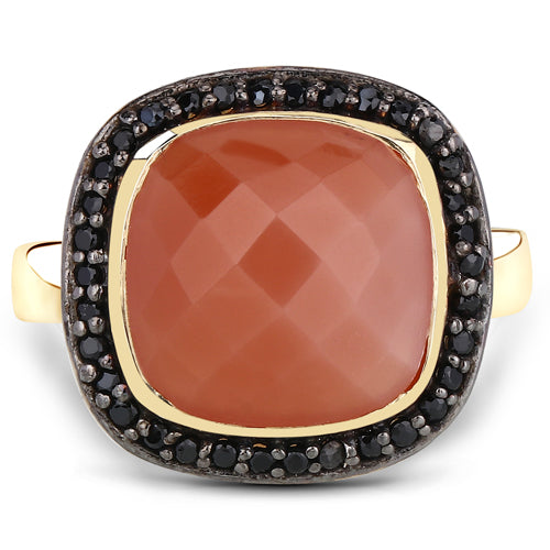 Bids.com 6.74 Carat Genuine Peach Moonstone and Black Spinel .925 Sterling Silver Ring Rings White Smoke size 7.00,size 8.00,size 6.00,size 9.00,size 5.00