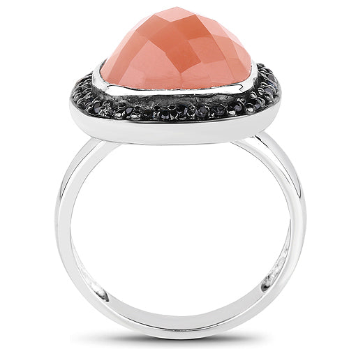 Bids.com 6.46 Carat Genuine Peach Moonstone and Black Spinel .925 Sterling Silver Ring Rings White Smoke size 7.00,size 8.00,size 9.00,size 6.00