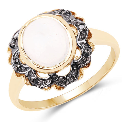 Bids.com 3.04 Carat Genuine White Moonstone and Black Diamond .925 Sterling Silver Ring Rings White Smoke size 8.00,size 6.00,size 7.00,size 5.00,size 9.00