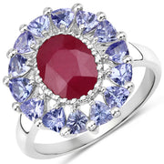 Bids.com 3.70 Carat Glass Filled Ruby and Tanzanite .925 Sterling Silver Ring Rings White Smoke size 8.00,size 5.00,size 5.50,size 6.00,size 6.50,size 7.00,size 9.00