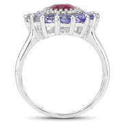 Bids.com 3.70 Carat Glass Filled Ruby and Tanzanite .925 Sterling Silver Ring Rings White Smoke size 8.00,size 5.00,size 5.50,size 6.00,size 6.50,size 7.00,size 9.00