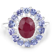 Bids.com 3.70 Carat Glass Filled Ruby and Tanzanite .925 Sterling Silver Ring Rings White Smoke size 8.00,size 5.00,size 5.50,size 6.00,size 6.50,size 7.00,size 9.00
