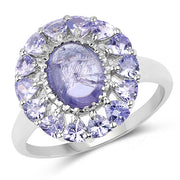 Bids.com 3.85 Carat Genuine Tanzanite .925 Sterling Silver Ring Rings White Smoke size 7.00,size 6.00,size 8.00,size 9.00
