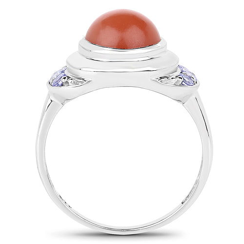 Bids.com 3.01 Carat Genuine Peach Moonstone and Tanzanite .925 Sterling Silver Ring Rings White Smoke size 7.00,size 9.00,size 6.00,size 8.00