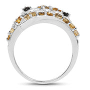 Bids.com 1.00 Carat Genuine Citrine & Black Spinel .925 Sterling Silver Ring Rings White Smoke size 7.00,size 6.00,size 8.00,size 9.00,size 5.00,size 10.00