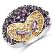 Bids.com 2.01 Carat Genuine Rhodolite and Amethyst .925 Sterling Silver Ring Rings White Smoke size 6.00,size 7.00,size 8.00,size 9.00,size 5.00