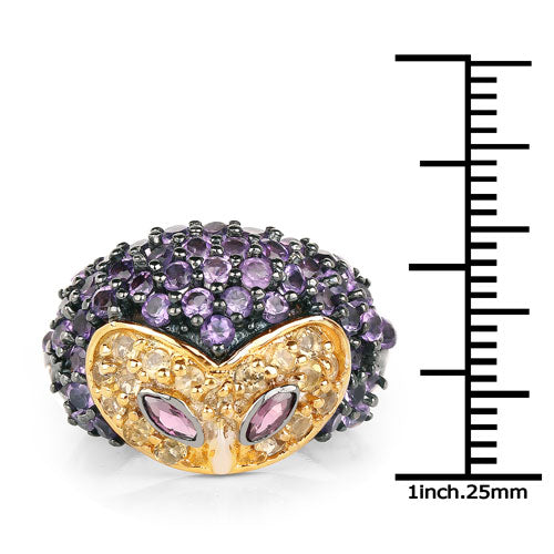 Bids.com 2.01 Carat Genuine Rhodolite and Amethyst .925 Sterling Silver Ring Rings White Smoke size 6.00,size 7.00,size 8.00,size 9.00,size 5.00