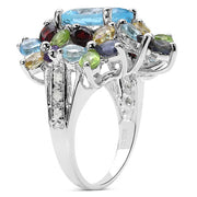 Bids.com 10.34 Carat Genuine Multi Stone .925 Sterling Silver Ring Rings White Smoke size 7.00,size 6.00,size 8.00,size 9.00
