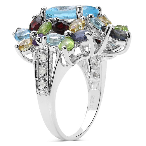 Bids.com 10.34 Carat Genuine Multi Stone .925 Sterling Silver Ring Rings White Smoke size 7.00,size 6.00,size 8.00,size 9.00