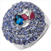 Bids.com 3.31 Carat Genuine London Blue Topaz , Ruby & Tanzanite .925 Sterling Silver Ring Rings White Smoke size 7.00,size 6.00,size 8.00,size 9.00