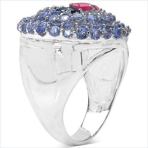 Bids.com 3.31 Carat Genuine London Blue Topaz , Ruby & Tanzanite .925 Sterling Silver Ring Rings White Smoke size 7.00,size 6.00,size 8.00,size 9.00