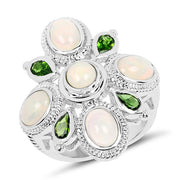 Bids.com 2.97 Carat Genuine Ethiopian Opal And Chrome Diopside .925 Sterling Silver Ring Rings White Smoke size 7.00,size 6.00,size 8.00,size 5.00,size 9.00,size 10.00